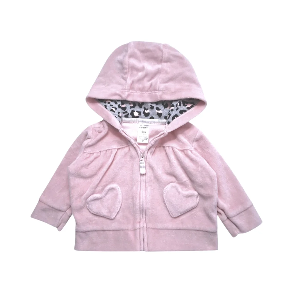 Carters Baby Velour Zip-up Hoodie - Light Pink- Size 3 months